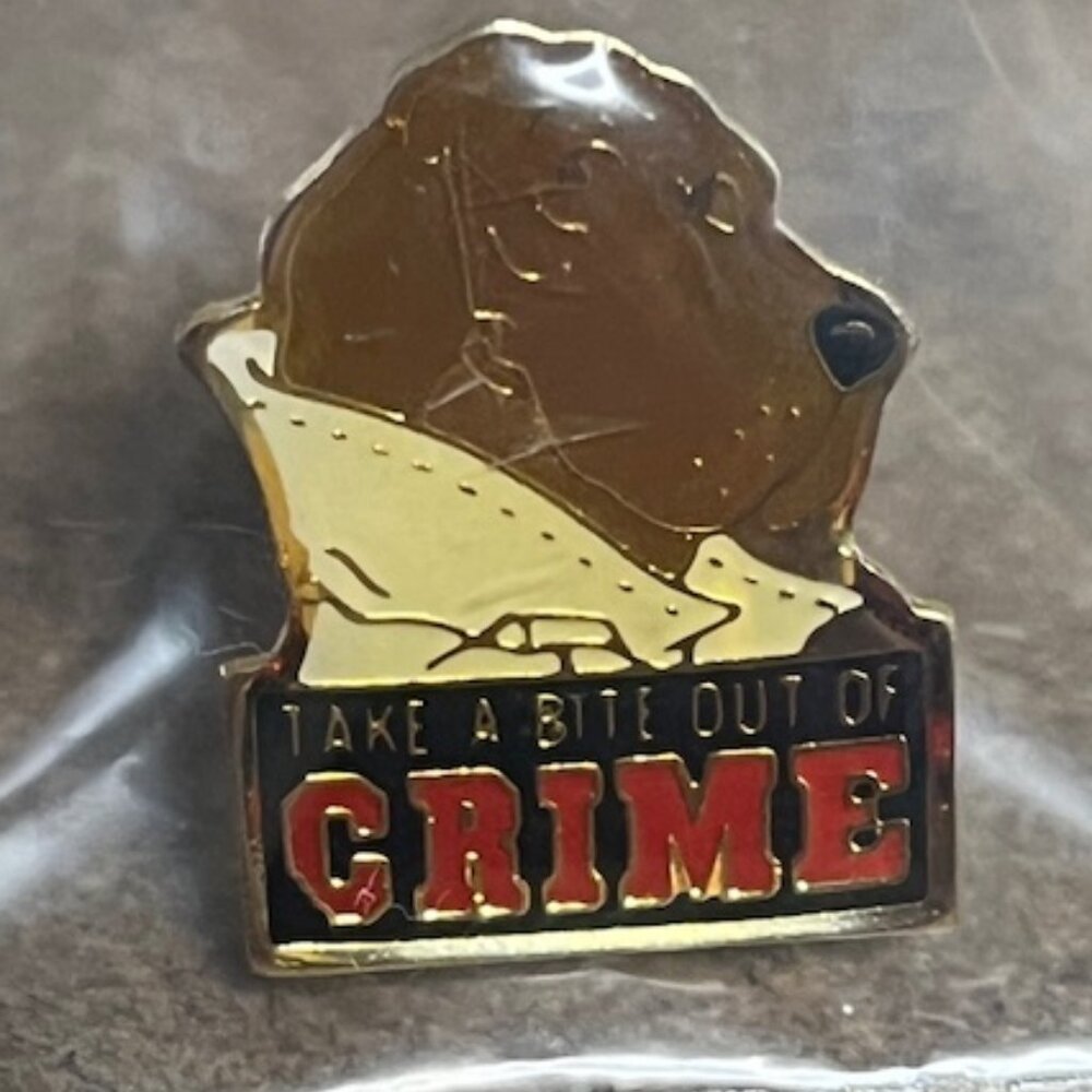 VTG 80's McGruff Dog Lapel Vest Hat Jacket Pin Take A Bite Out Of Crime Enamel